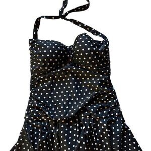 ROSE MARIE REID black white polka dot one piece halter swimsuit Women L